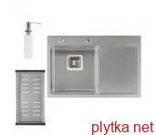 QT DK6845L SET 3.0/1.2 mm Кухонная мойка 68 х45 см, сушка, дозатор для моющего средства, Satin