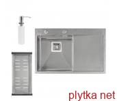 QT DK7850L SET 3.0/1.2 mm Кухонна мийка 78х50 см: сушка, дозатор для миючого засобу, Satin