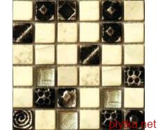 Мозаика S-MOS HT904, 30х30 микс 300x300x8 глянцевая черный белый структурированная
