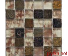 Мозаика S-MOS SHT48, 30х30 микс 300x300x8 глянцевая бежевый структурированная черный коричневый