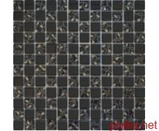 807 Мозаика Шахматка черная-завиток платина микс 300x300x0