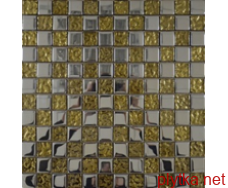 945 Мозаика Микс шахматка Платина - золото рельеф микс 300x300x0