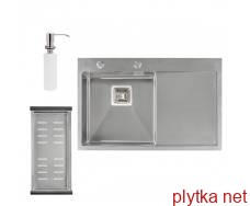 QT DK7850L SET 3.0/1.2 mm Кухонная мойка 78х50 см: сушка, дозатор для моющего средства, Satin