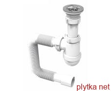 washbasin siphon, pp, flask, with dismountable outlet, outlet mesh ø65 mm, plug, ribbed ø40 / 50 mm up to 800 mm