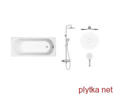 Комплект: OPAL PLUS ванна 160*70см, без ножек + CENTRUM LX система душевая (термостат для ванны, полка, верхний душ 255 мм ABS круг, ручной душ 120 мм