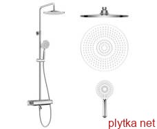 Centrum lx система душова (термостат для ванни, полку, верхній душ 255 мм abs коло, ручний душ 120 мм 3 режиму, шланг 170 см) білі кришки, хром