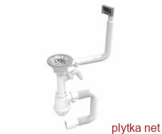 siphon for kitchen sink, pp, flask, with rectangular overflow, outlet mesh ø110 mm, connection for equipment, corrugation ø40 / 50 mm up to 800 mm