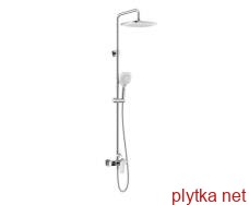 BILA DESNE система душова (змішувач для душа, верхній душ 255 мм ABS квадрат, ручний душ 112 мм 3 режими, шланг 170 см), білі кришки, хром