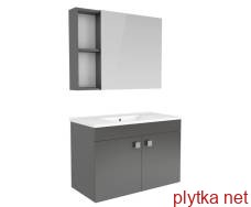 ATLANT комплект меблів 80см сірий: тумба підвісна, 2 дверцят + дзеркальна шафа 80*60см + умивальник меблевий